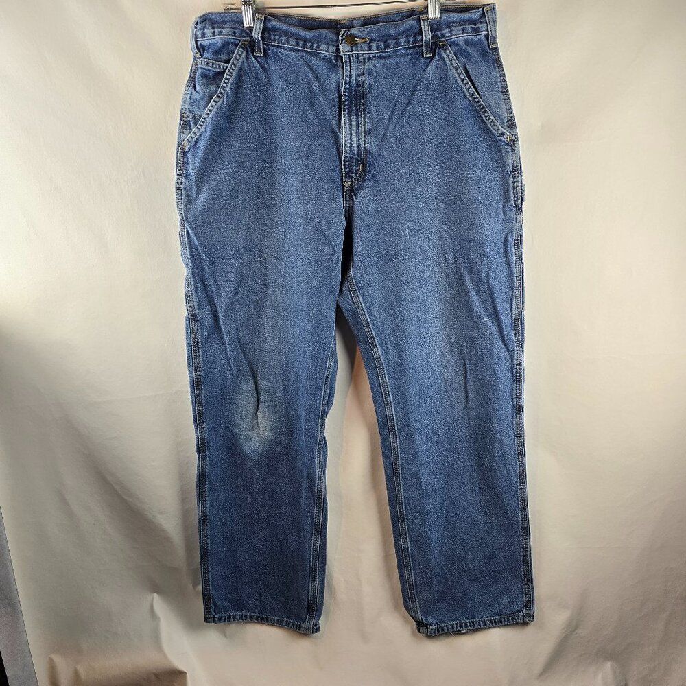 Carhartt Jeans Mens 38x32 Blue Denim Dungaree Fit Carpenter Workwear B13 DPS